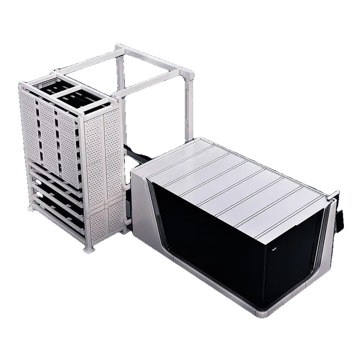 Bodor iTransTower – armazém vertical automático de chapa Bodor iTransTower, armazém vertical automático de chapa ligado a uma máquina de corte laser
