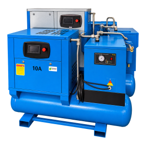Compressor de parafuso CNCColgar 15 kW 20 CV azul com depósito e secador