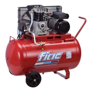 Compressor FIAC 100 litros AB 100/3-3-MC vermelho com bomba de correia e motor, vista em perspetiva