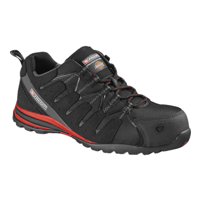 Sapato de segurança Dickies Trek preto e vermelho