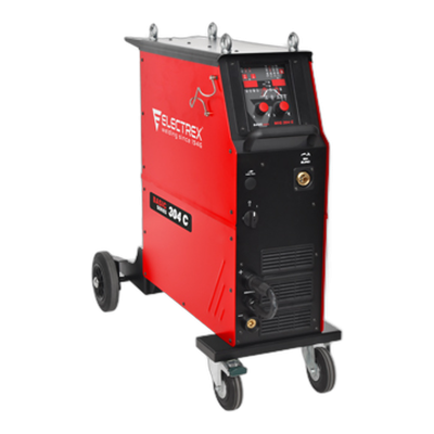 Electrex MIG 304 C BASIC, máquina de soldar MIG/MAG vermelha e preta com rodas