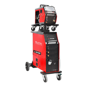 Electrex MIG 404 MW SYN, máquina de soldar MIG sinérgica vermelha com carro