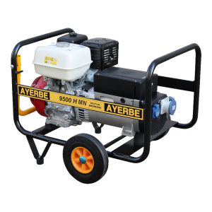 Gerador Ayerbe AY 9500 H MN a gasolina com motor Honda GX 390, chassis em tubo, rodas e pega