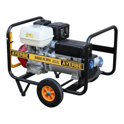 Gerador Ayerbe AY 9500 H MN a gasolina com motor Honda GX 390, chassis em tubo, rodas e pega