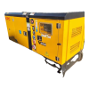Gerador KPC 40KVA usado em cabine amarela, vista lateral