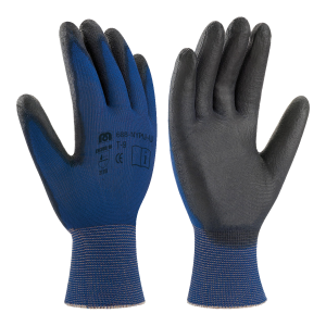 Luva de nylon com poliuretano azul e preta
