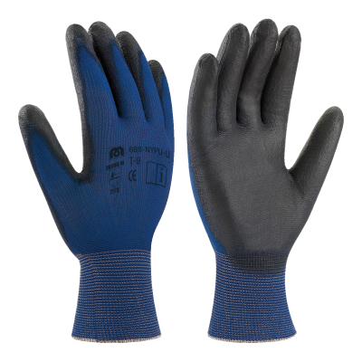 Luva de nylon com poliuretano azul e preta