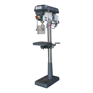 Engenho de furar D 26Pro Optimum, engenho de coluna cinzento com mesa inclinável e base com ranhuras
