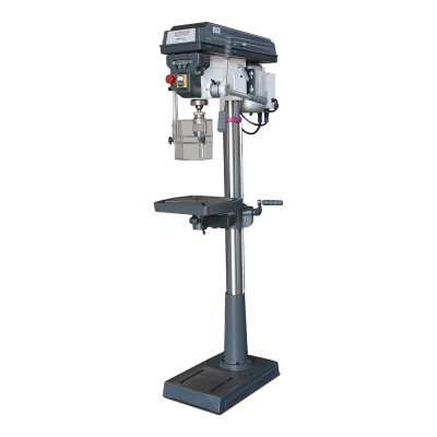 Engenho de furar D 26Pro Optimum, engenho de coluna cinzento com mesa inclinável e base com ranhuras