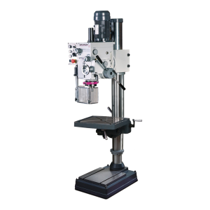 Engenho de furar DH 40GP Optimum com cabeça de engrenagens branca, mesa e base em ferro fundido