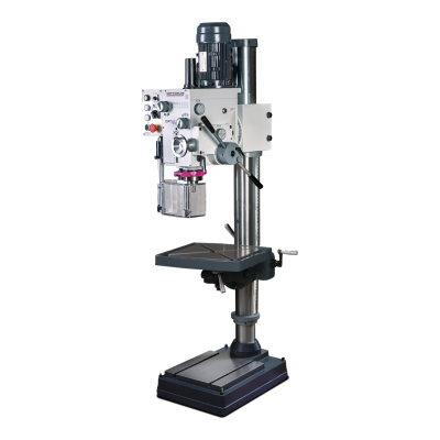 Engenho de furar DH 40GP Optimum com cabeça de engrenagens branca, mesa e base em ferro fundido