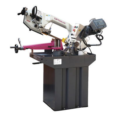 Serra de fita SD 281V Optimum com arco branco, aperto magenta, variador e base cinzenta