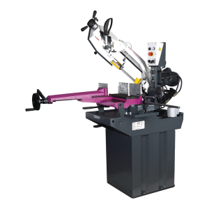 Serra de fita SD 285E Optimum de esquadria dupla com arco branco, painel, braço magenta e base