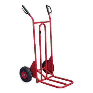 Porta-cargas em aço vermelho com rodas pneumáticas
