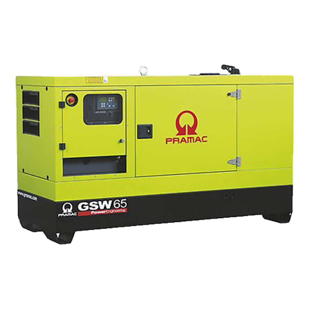 Pramac GSW65P – gerador diesel 65 kVA Gerador Pramac GSW65P em canópia insonorizada verde