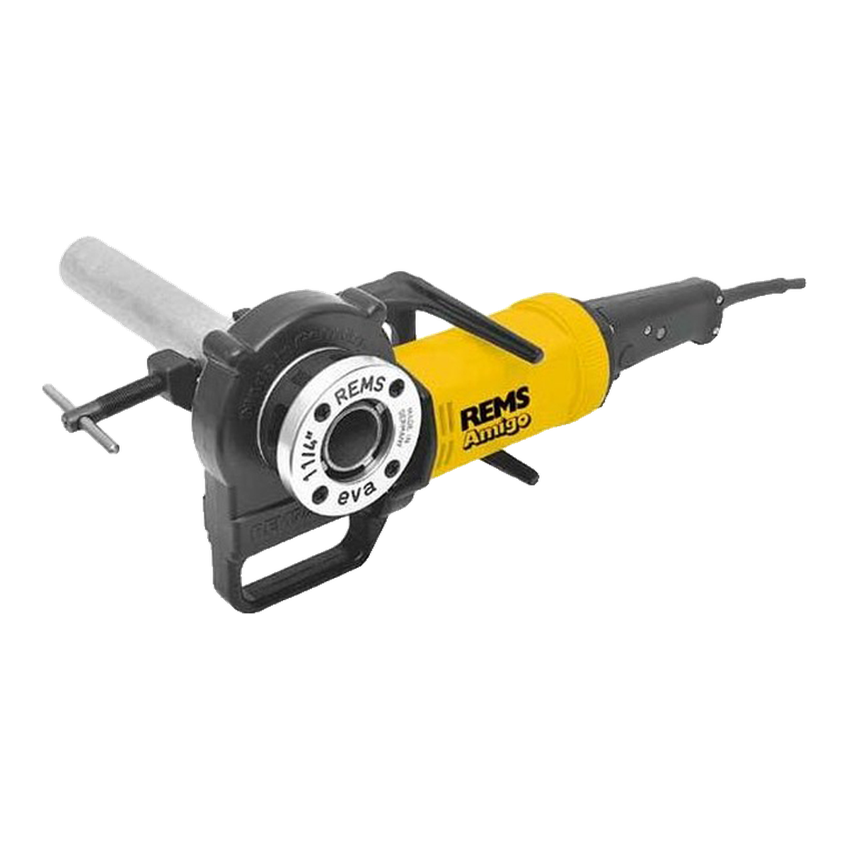 REMS Amigo Set R – roscadora elétrica Roscadora REMS Amigo amarela com cabeça de roscar