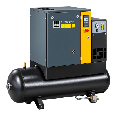 Compressor de parafuso Schneider Schneider AirMaster AM 7D sobre depósito com secador