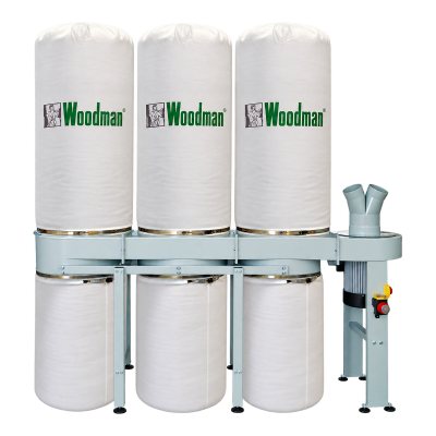 Aspirador industrial 3 sacos Woodman DE-550/3 com 3 sacos brancos e ventilador